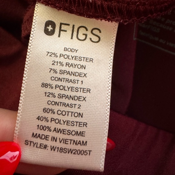 FIGS Zamora Jogger Scrub Pants Womens S Tall Burgundy - Picture 5 of 5